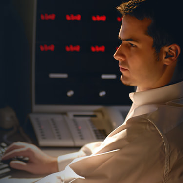 security expert looking at computer monitor
